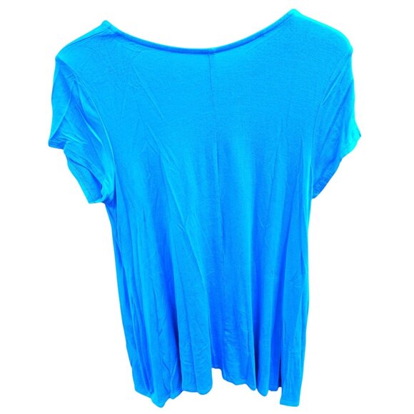Women's Plus Size Turquoise Tunic Top With Pockets Scoop Neck Short Sleeves Stre - Picture 9 of 9